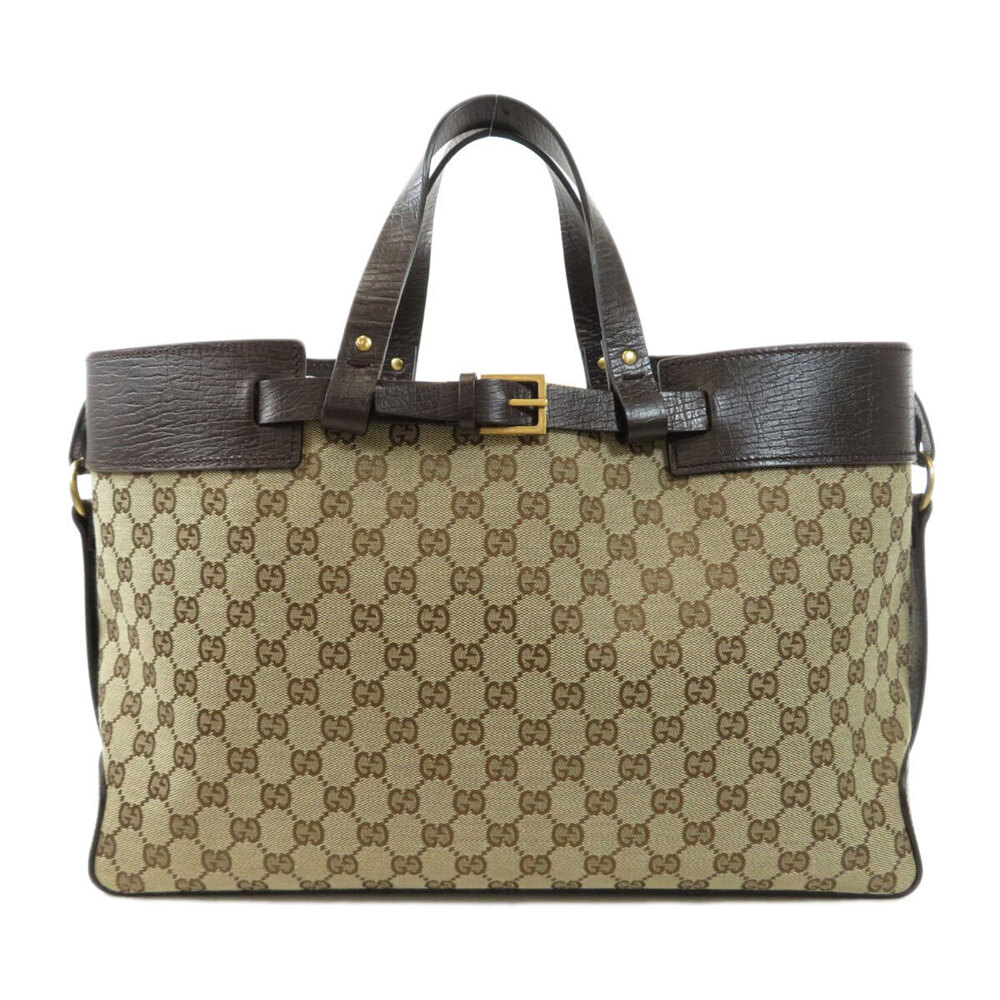 Gucci leather GG bag canvas featuring tote brown belted Brown